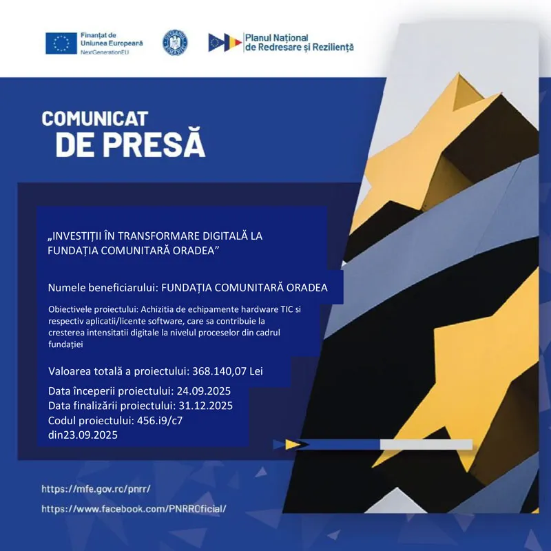 Comunicat de presă „PNRR: Fonduri pentru România modernă și reformată!“